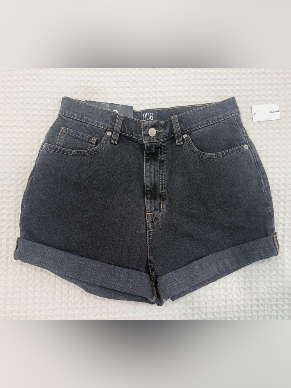 BDG Washed Black High-Rise Rolled Denim Shorts